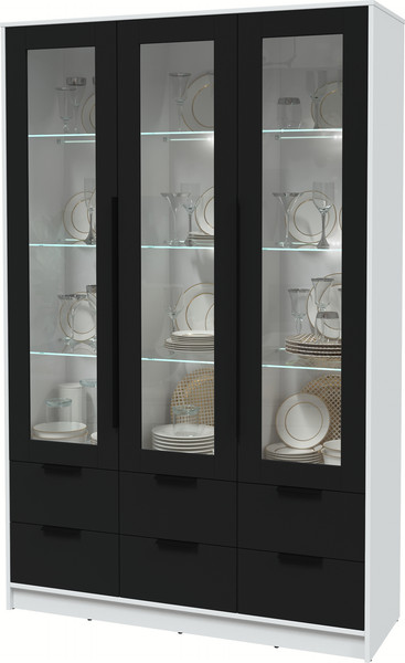 Изображение товара Шкаф с витриной Интерлиния Концепт КТ-ШВ3 с подсветкой (черный/белый платинум)