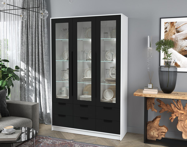 Изображение товара Шкаф с витриной Интерлиния Концепт КТ-ШВ3 с подсветкой (черный/белый платинум)