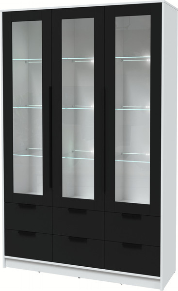 Изображение товара Шкаф с витриной Интерлиния Концепт КТ-ШВ3 с подсветкой (черный/белый платинум)