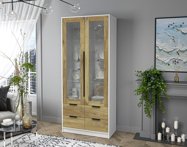 Изображение товара Шкаф с витриной Интерлиния Концепт КТ-ШВ2 (дуб нокс/белый платинум)