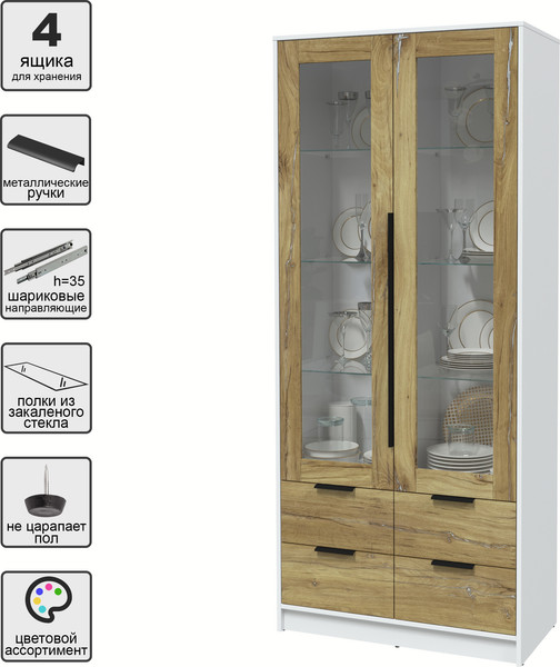 Изображение товара Шкаф с витриной Интерлиния Концепт КТ-ШВ2 (дуб нокс/белый платинум)