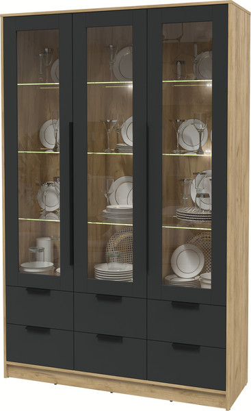 Изображение товара Шкаф с витриной Интерлиния Концепт КТ-ШВ3 с подсветкой (антрацит/дуб золотой)