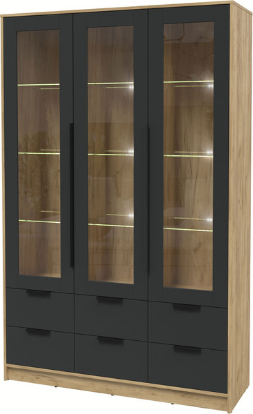 Изображение товара Шкаф с витриной Интерлиния Концепт КТ-ШВ3 с подсветкой (антрацит/дуб золотой)