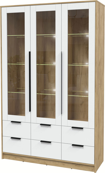Изображение товара Шкаф с витриной Интерлиния Концепт КТ-ШВ3 с подсветкой (белый платинум/дуб золотой)