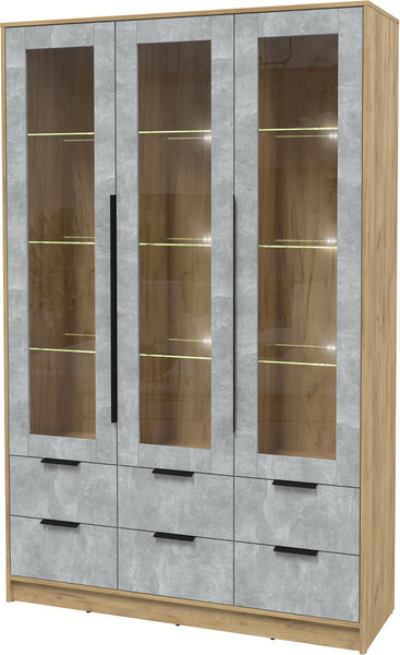 Изображение товара Шкаф с витриной Интерлиния Концепт КТ-ШВ3 с подсветкой (бетон/дуб золотой)