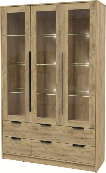 Изображение товара Шкаф с витриной Интерлиния Концепт КТ-ШВ3 с подсветкой (дуб золотой/дуб золотой)