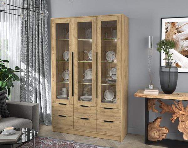 Изображение товара Шкаф с витриной Интерлиния Концепт КТ-ШВ3 с подсветкой (дуб золотой/дуб золотой)