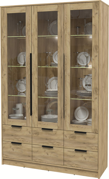 Изображение товара Шкаф с витриной Интерлиния Концепт КТ-ШВ3 с подсветкой (дуб золотой/дуб золотой)