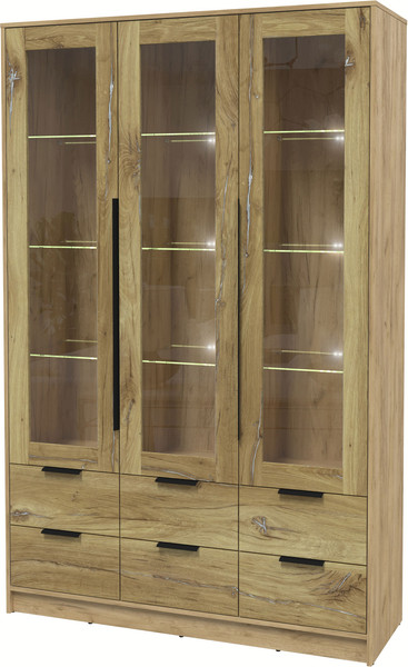 Изображение товара Шкаф с витриной Интерлиния Концепт КТ-ШВ3 с подсветкой (дуб нокс/дуб золотой)
