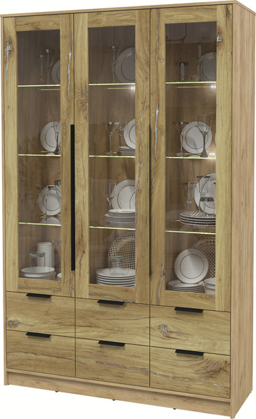 Изображение товара Шкаф с витриной Интерлиния Концепт КТ-ШВ3 с подсветкой (дуб нокс/дуб золотой)