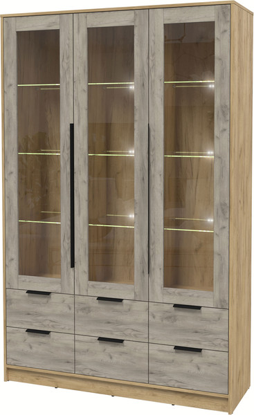 Изображение товара Шкаф с витриной Интерлиния Концепт КТ-ШВ3 с подсветкой (дуб серый/дуб золотой)