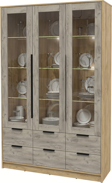 Изображение товара Шкаф с витриной Интерлиния Концепт КТ-ШВ3 с подсветкой (дуб серый/дуб золотой)