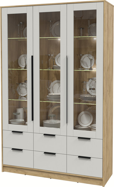 Изображение товара Шкаф с витриной Интерлиния Концепт КТ-ШВ3 с подсветкой (персидский жемчуг/дуб золотой)