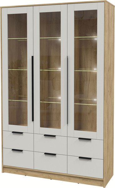 Изображение товара Шкаф с витриной Интерлиния Концепт КТ-ШВ3 с подсветкой (персидский жемчуг/дуб золотой)