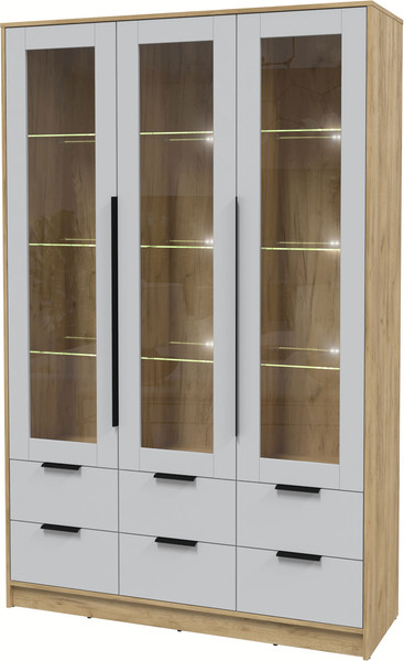 Изображение товара Шкаф с витриной Интерлиния Концепт КТ-ШВ3 с подсветкой (серый/дуб золотой)
