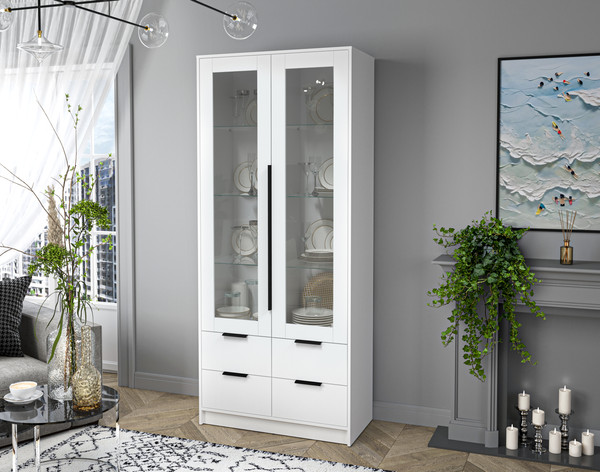 Изображение товара Шкаф с витриной Интерлиния Концепт КТ-ШВ2 (белый платинум/белый платинум)