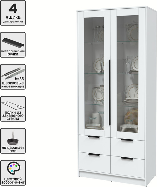 Изображение товара Шкаф с витриной Интерлиния Концепт КТ-ШВ2 (белый платинум/белый платинум)