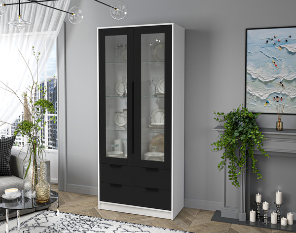Изображение товара Шкаф с витриной Interline Концепт КТ-ШВ2 (черный/белый платинум)