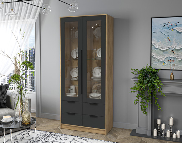 Изображение товара Шкаф с витриной Интерлиния Концепт КТ-ШВ2 (антрацит/дуб золотой)
