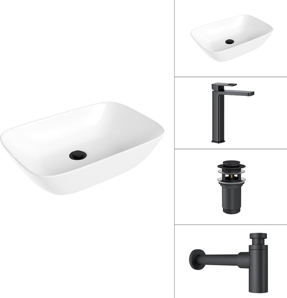 Изображение товара Умывальник со смесителем Lauter 21454 + Cascade 21СК0655BS + сифон 21635B + дон.клапан 21190B (черный матовый)