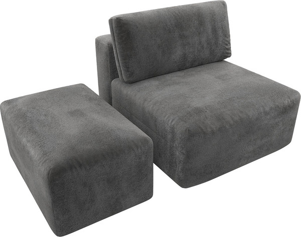 Изображение товара Комплект мягкой мебели Лига Диванов Лига-060 НПБ с пуфом / 129591 (велюр Tower 10 серый)