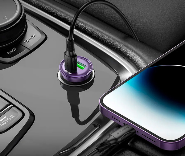 Изображение товара Зарядное устройство автомобильное Borofone BZ26A один порт PD43W + кабель Type-C to Type-C (фиолетовый)