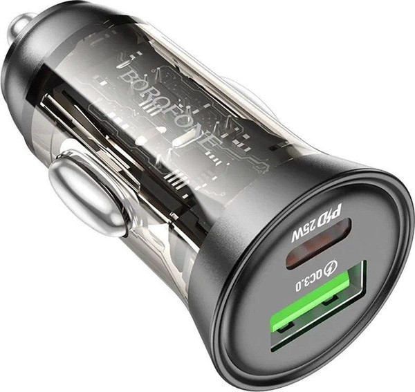 Изображение товара Адаптер питания автомобильный Borofone BZ26A один порт PD43W + кабель Type-C to Type-C (черный)