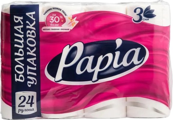 Изображение товара Туалетная бумага Papia 3х слойная (24рул, белый)