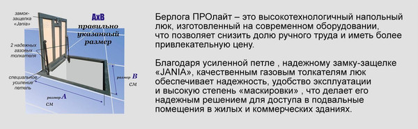 Изображение товара Люк напольный Eluki Берлога-ПРОлайт 70x60П