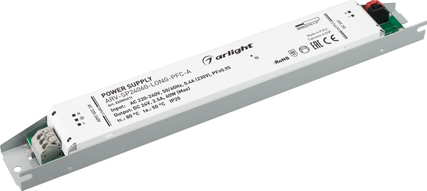 Изображение товара Блок питания для светильника Arlight ARV-SP24060-LONG-PFC-A 24V 2.5A 60W / 025594(1)