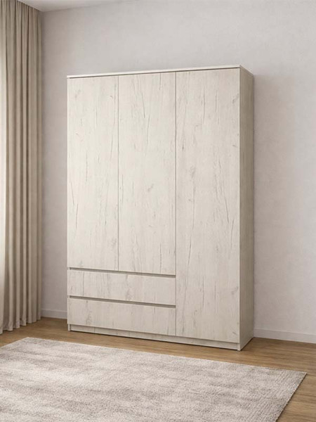 Изображение товара Шкаф Поставымебель Для одежды 3-х дверный 135х58х210 / КМС-Е-06 (дуб крафт белый)