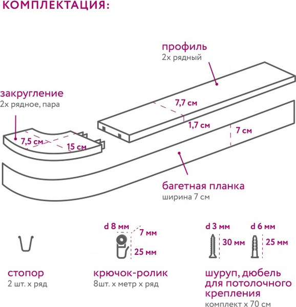 Изображение товара Карниз для штор LEGRAND Бруно 7см 2.4м 2р с поворотами / 58147078 (белый матовый)