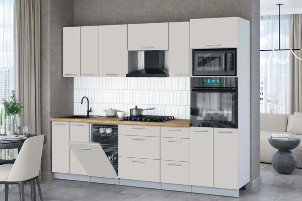 Изображение товара Кухонный гарнитур Интерлиния Мила Gloss 2.65-ПМ3 (кашемир/кашемир/дуб бунратти)