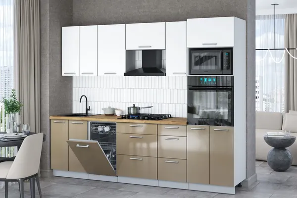 Изображение товара Кухонный гарнитур Interline Мила Gloss 2.65-ПМ3 (капучино глянец/белый/дуб бунратти)