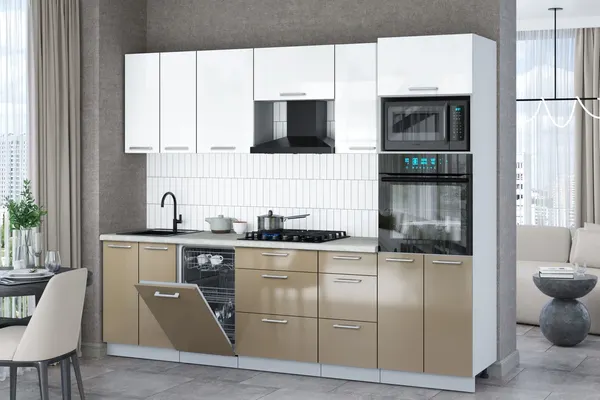 Изображение товара Кухонный гарнитур Interline Мила Gloss 2.65-ПМ3 (капучино глянец/белый глянец/опал светлый)