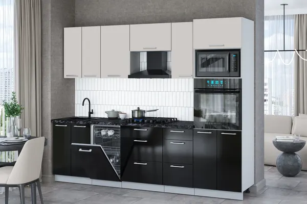 Изображение товара Кухонный гарнитур Interline Мила Gloss 2.65-ПМ3 (черный глянец/кашемир/кастилло темный)