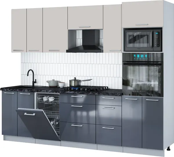 Изображение товара Кухонный гарнитур Interline Мила Gloss 2.65-ПМ3 (асфальт глянец/кашемир/кастилло темный)