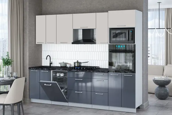 Изображение товара Кухонный гарнитур Interline Мила Gloss 2.65-ПМ3 (асфальт глянец/кашемир/кастилло темный)