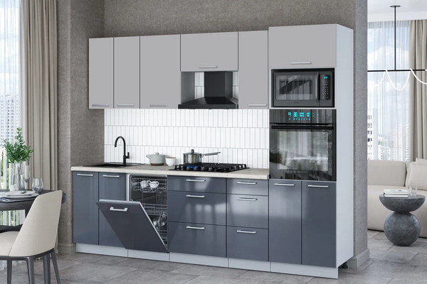 Изображение товара Кухонный гарнитур Interline Мила Gloss 2.65-ПМ3 (асфальт глянец/грей/бискайская сосна)