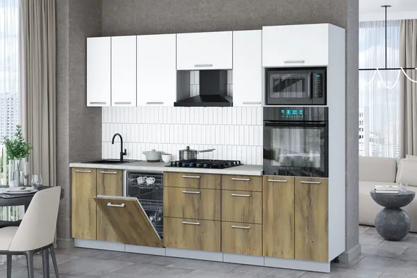 Изображение товара Кухонный гарнитур Interline Мила Gloss 2.65-ПМ3 (дуб вотан/белый/опал светлый)