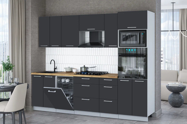 Изображение товара Кухонный гарнитур Interline Мила Gloss 2.65-ПМ3 (пепел/пепел/дуб бунратти)
