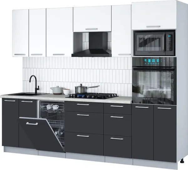 Изображение товара Кухонный гарнитур Interline Мила Gloss 2.65-ПМ3 (пепел/белый/опал светлый)