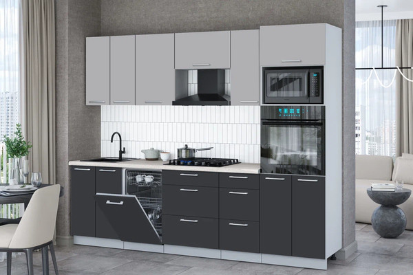 Изображение товара Кухонный гарнитур Interline Мила Gloss 2.65-ПМ3 (пепел/грей/травертин серый)