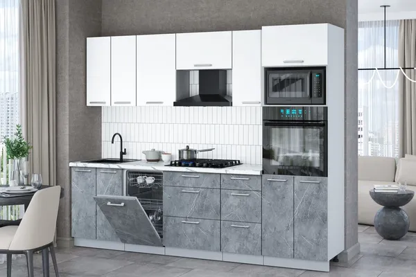 Изображение товара Кухонный гарнитур Interline Мила Gloss 2.65-ПМ3 (керамика/белый/белый гранит)