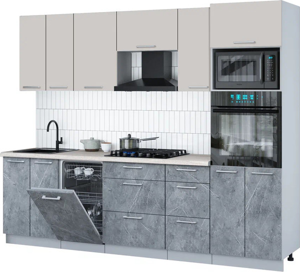 Изображение товара Кухонный гарнитур Interline Мила Gloss 2.65-ПМ3 (керамика/кашемир/травертин серый)