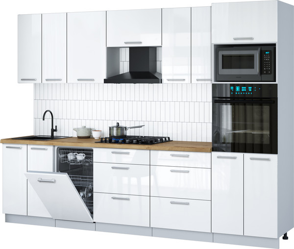Изображение товара Кухонный гарнитур Interline Мила Gloss 2.85-ПМ3 (белый глянец/белый глянец/дуб бунратти)