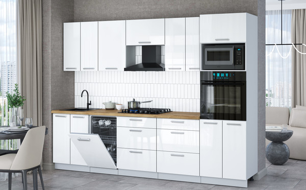 Изображение товара Кухонный гарнитур Interline Мила Gloss 2.85-ПМ3 (белый глянец/белый глянец/дуб бунратти)