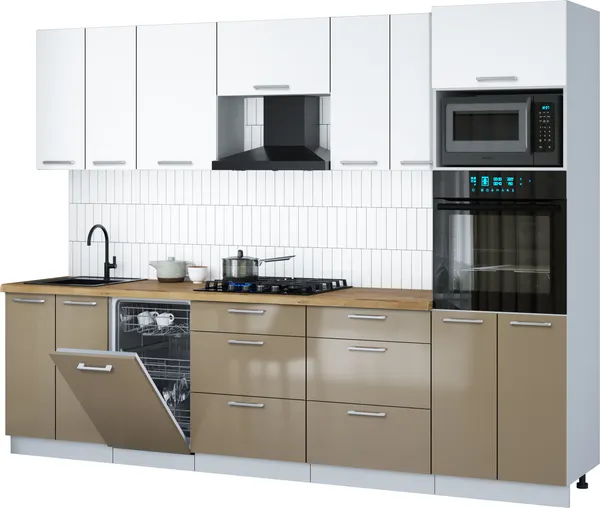 Изображение товара Кухонный гарнитур Interline Мила Gloss 2.85-ПМ3 (капучино глянец/белый/дуб бунратти)