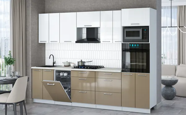 Изображение товара Кухонный гарнитур Interline Мила Gloss 2.85-ПМ3 (капучино глянец/белый глянец/опал светлый)