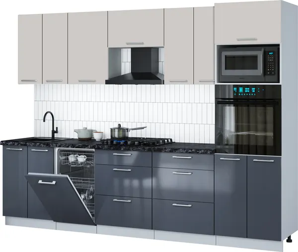 Изображение товара Кухонный гарнитур Interline Мила Gloss 2.85-ПМ3 (асфальт глянец/кашемир/кастилло темный)